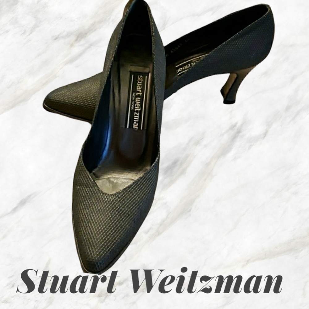 Stuart Weitzman Grey Snakeskin Embossed Heels 7.5 EUC Made in Spain